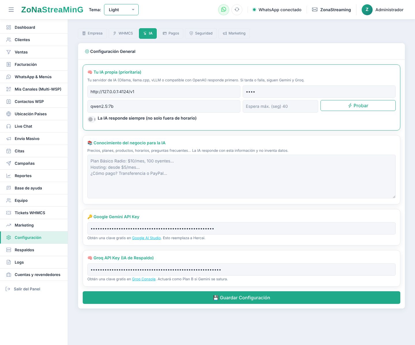 Configuración de la IA
