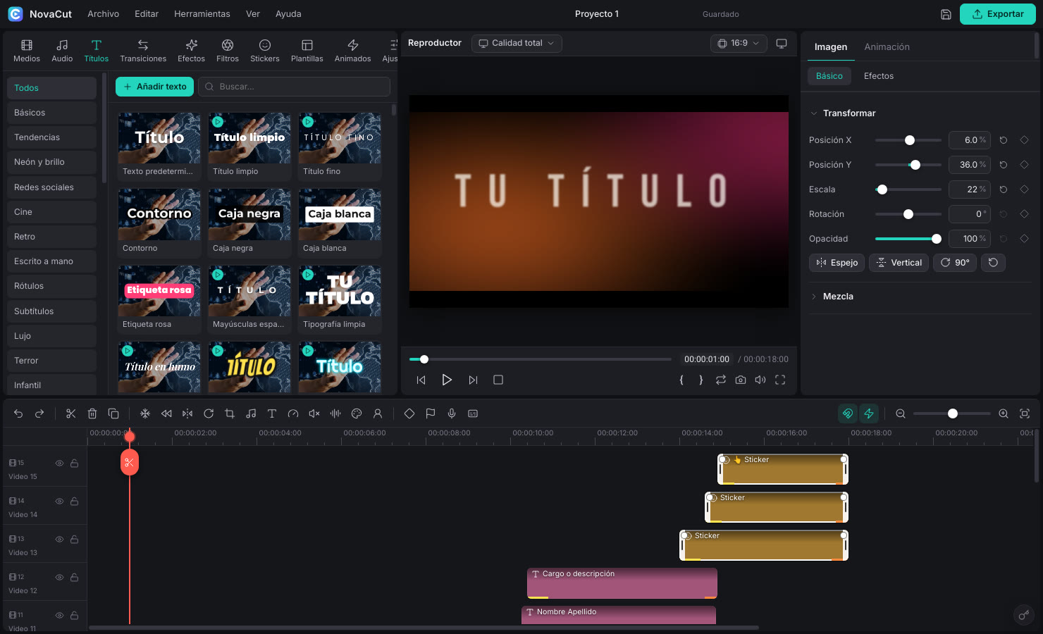 Títulos y textos