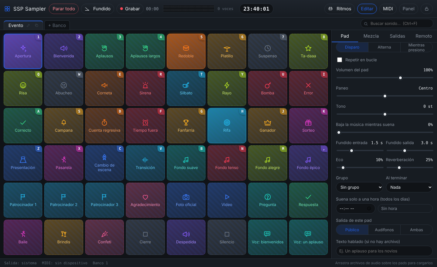 SSP Sampler · Editor del pad